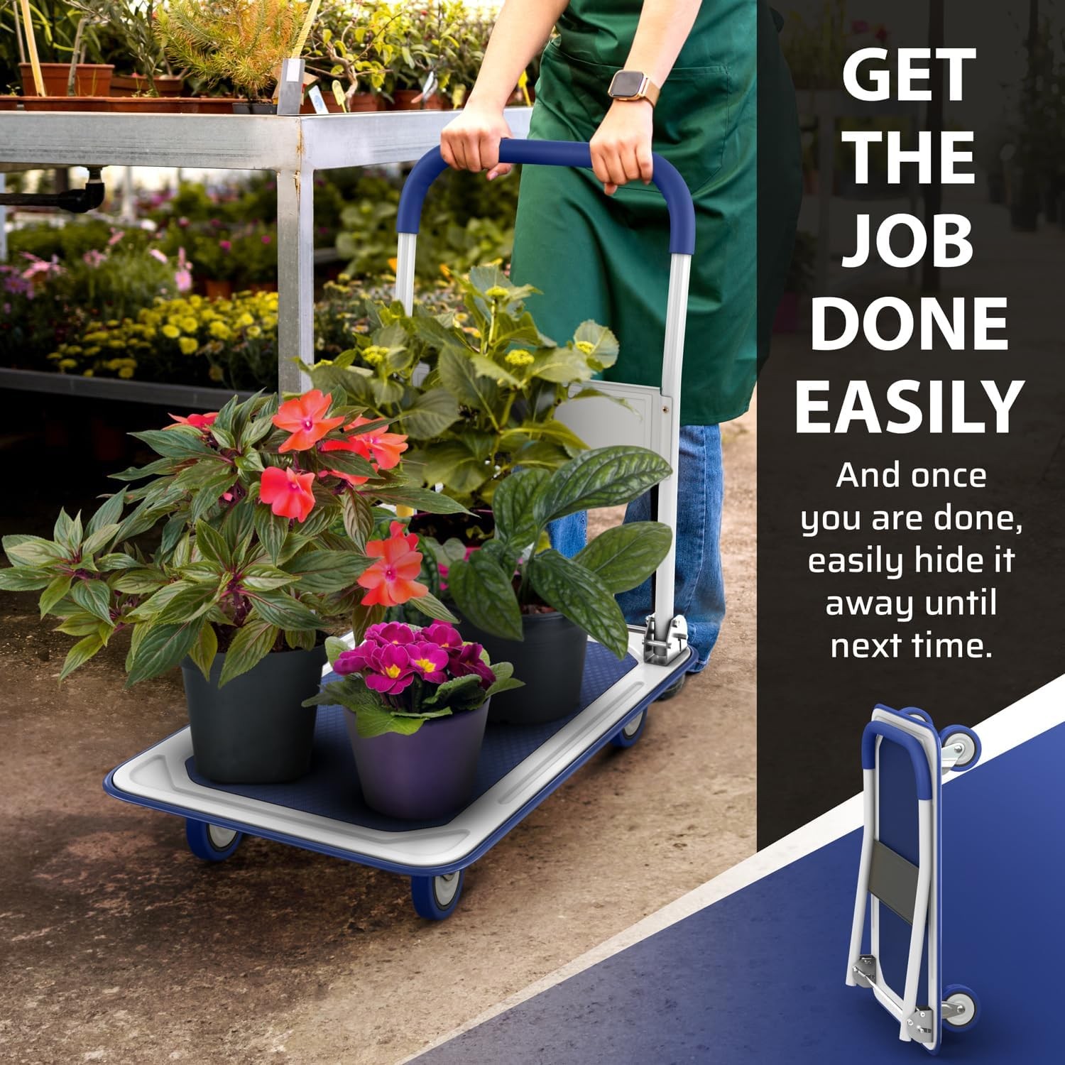 Heavy Duty Foldable Push Cart Dolly 330lb Collapsible Platform Truck Blue