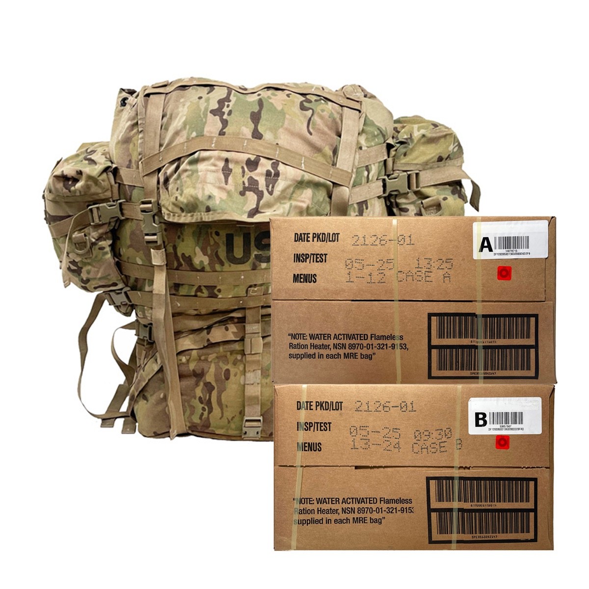 OCP Multicam MOLLE II Rucksack - Previously Issued & 2025 A&B MRE Case Combo