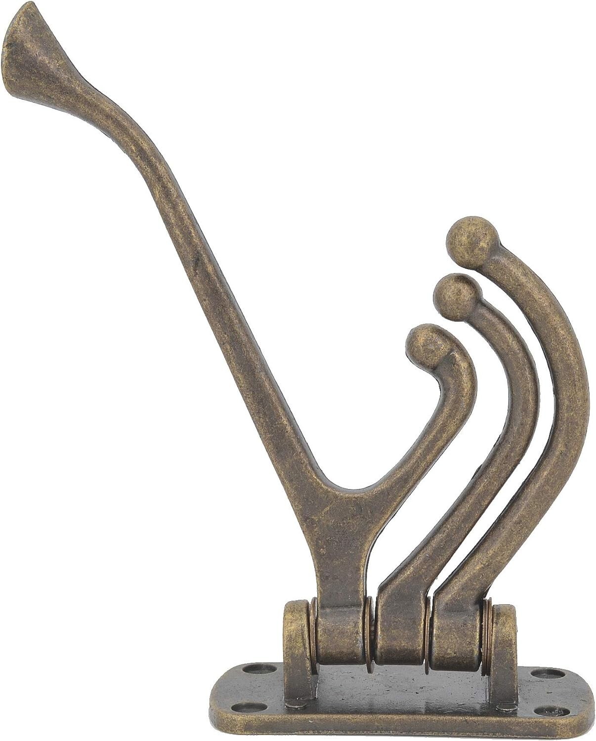 Vintage Metal Gold-Brass Triple Swivel Swing Hook Wall Mounted Holds 35 Pounds!