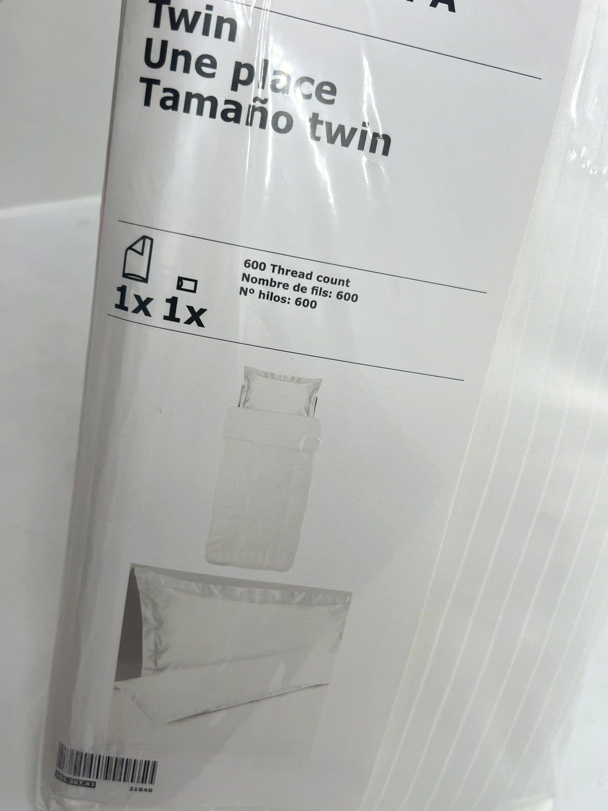 New Ikea Hastskrappa Twin Duvet cover and pillowcase, white 600 Thread count