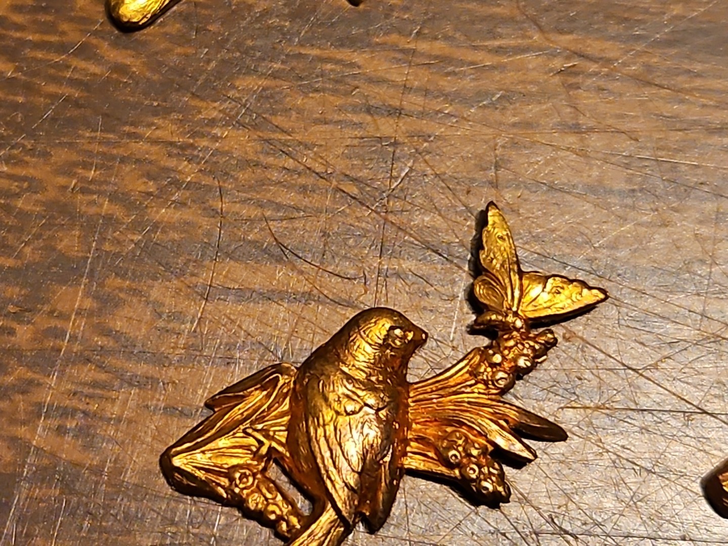 Lot Of 10 Birds On Branch France Vintage 60s Brass Stampings Findings Jewelry