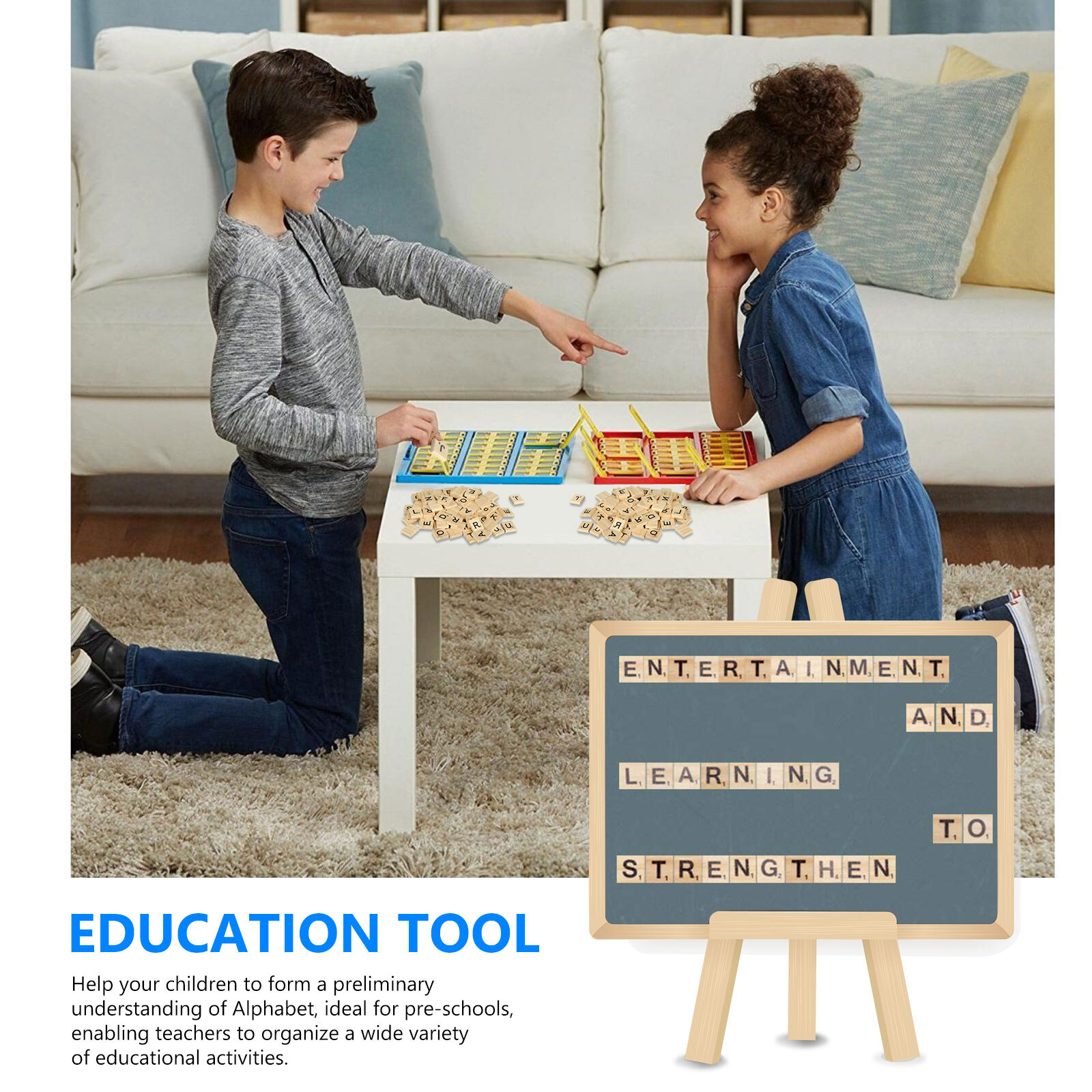 400PCS Scrabble Wood Tiles Pieces Full Sets 100 Letters Wooden Replacement Pick