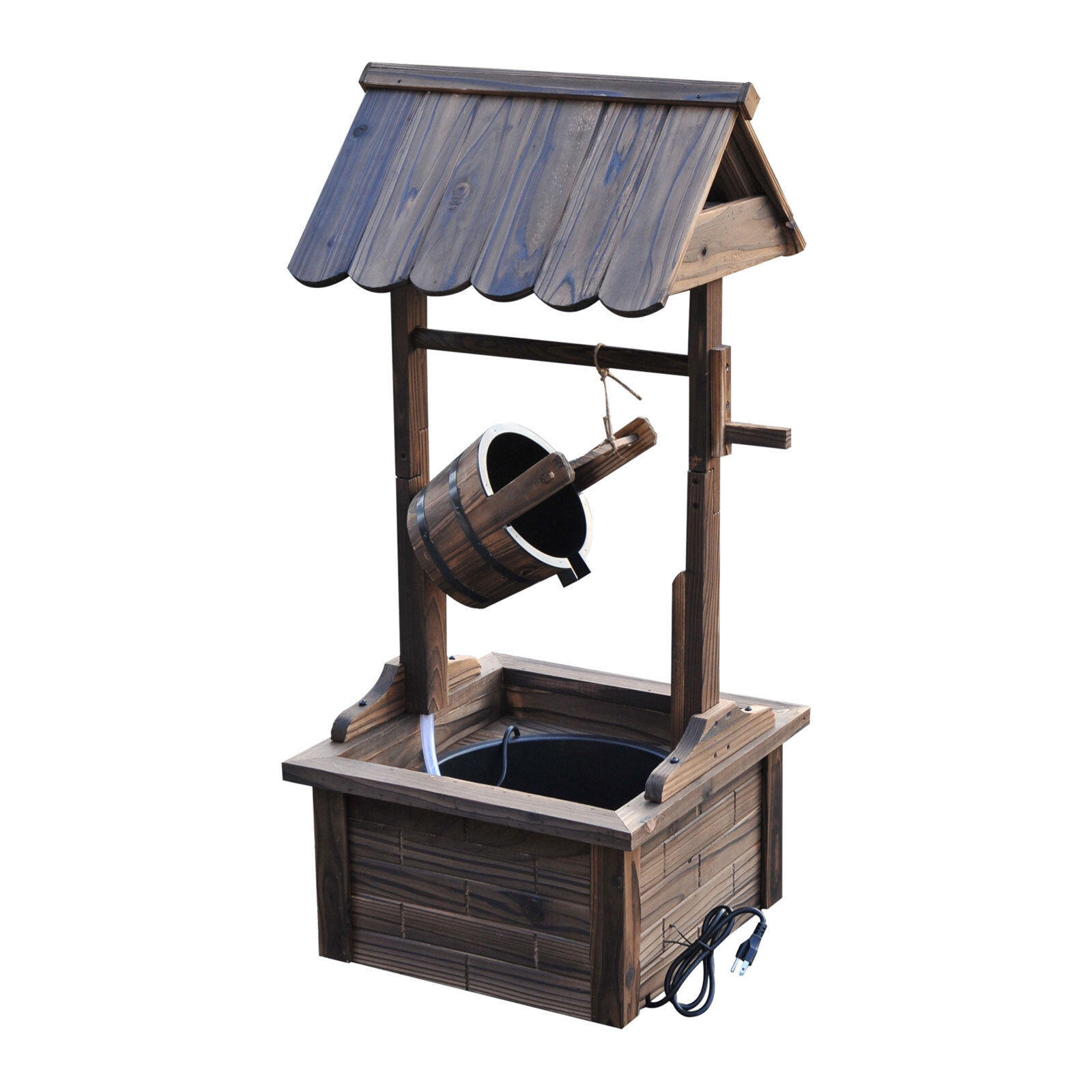Wishing Well Wooden Outdoor Electric Water Fountain Backyard Decorative w/Pump