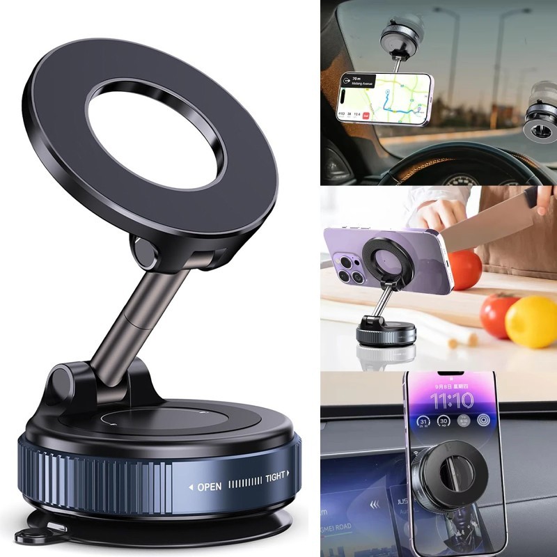 360° Vacuum Magnetic Phone Holder - Suction Cup Car Mount w/ Foldable Stand US