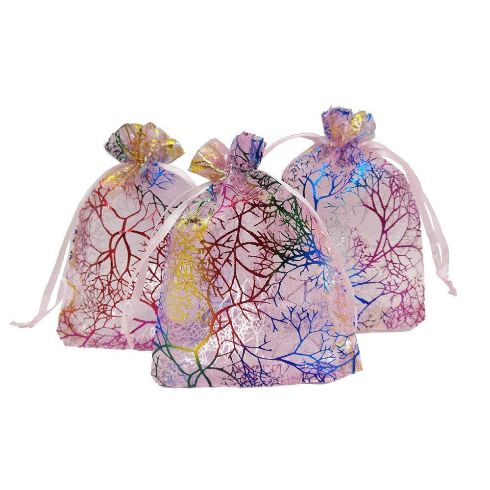 50/100Pcs Sheer Coralline Organza Gift Bags Jewelry Pouches Party Wedding Favor