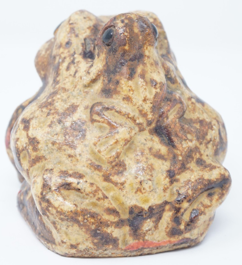 Vintage Japan Shigaraki Ware Toad With Baby Good Luck Figurine 2.5"