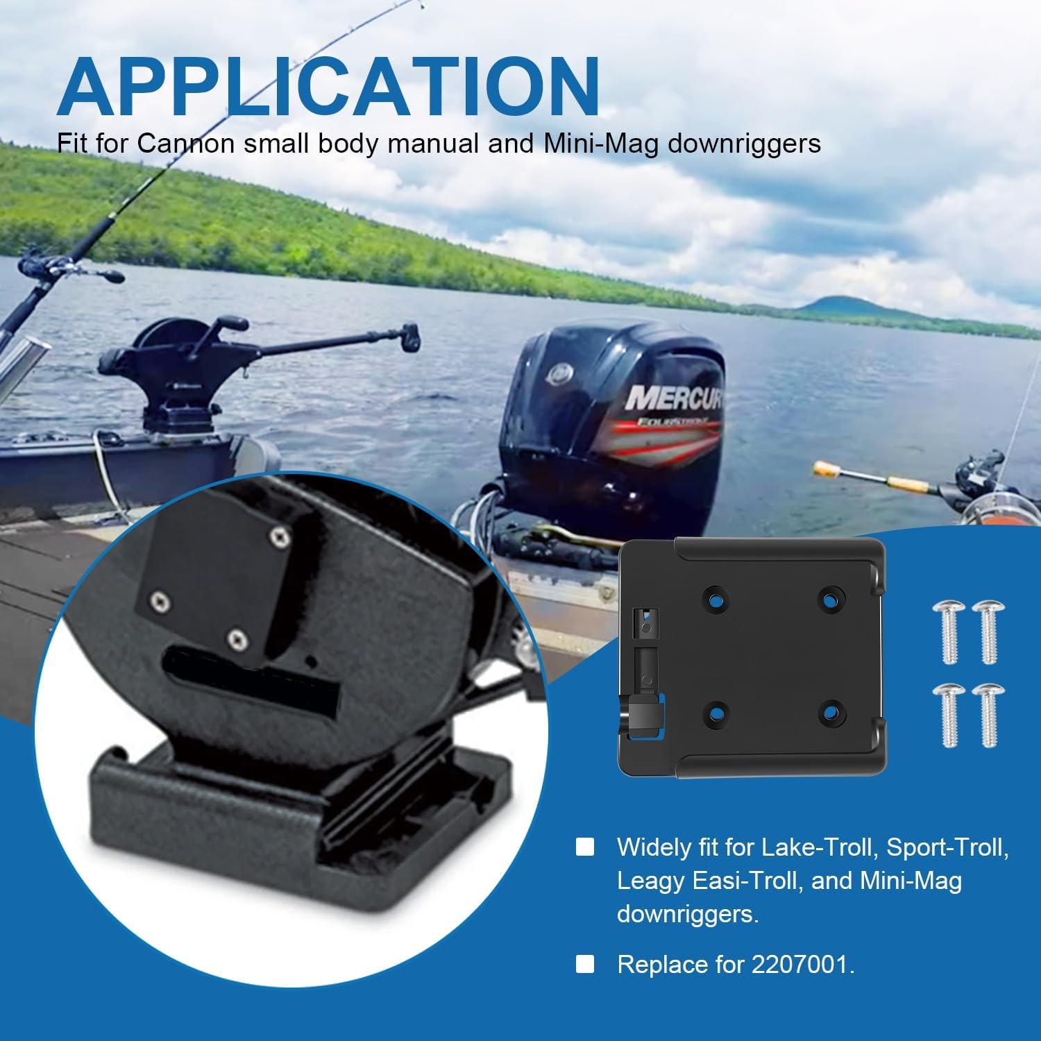 2207001 Tab Lock Mount Base for Cannon Downriggers Leagy Easi-Troll, Sport-Troll