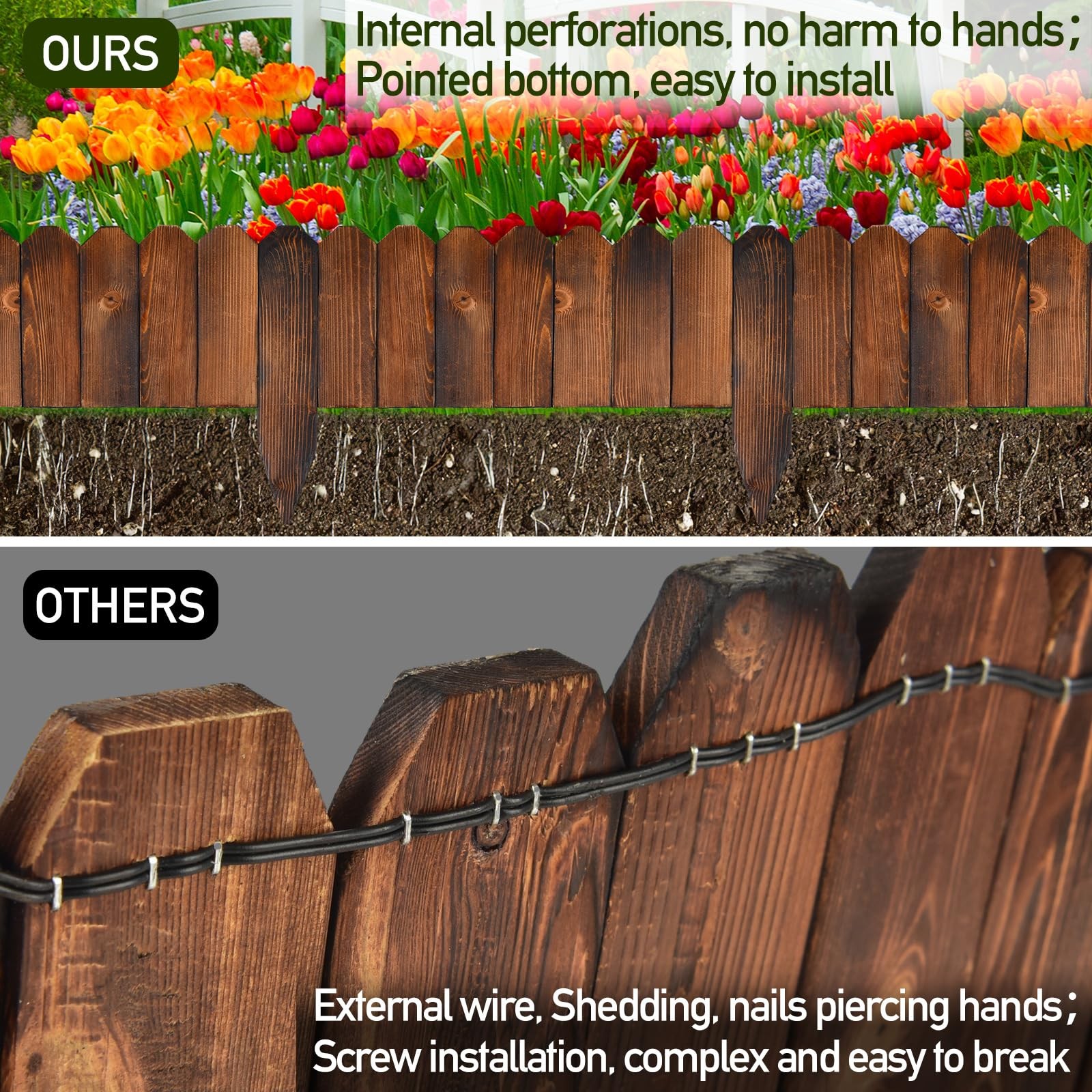 Wood Garden Fence Border Flower Bed Edging for Landscaping, Small Planting Tr...