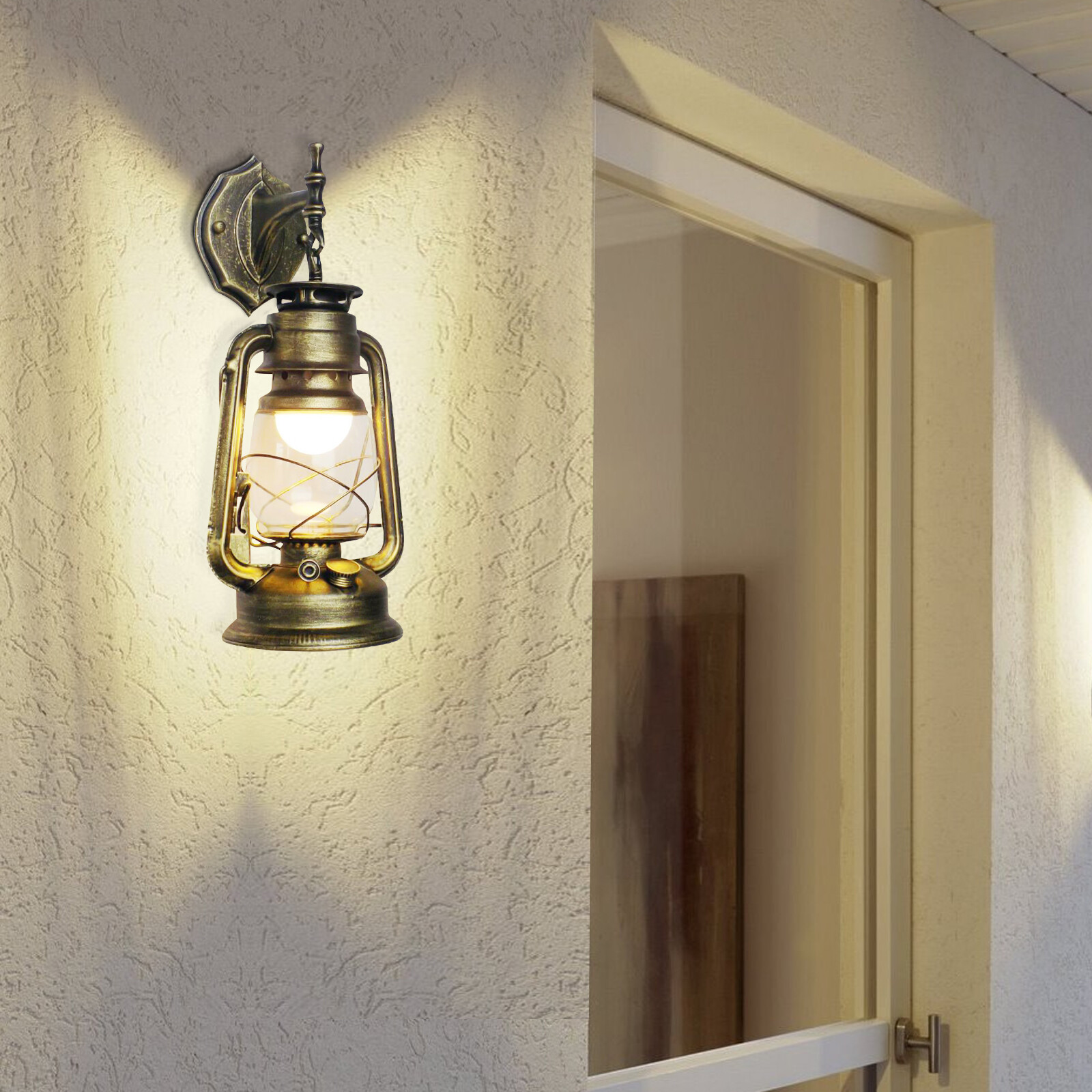 Rustic Wall Sconce Lighting Lantern Mounted Light with Glass Lampshade Hallway