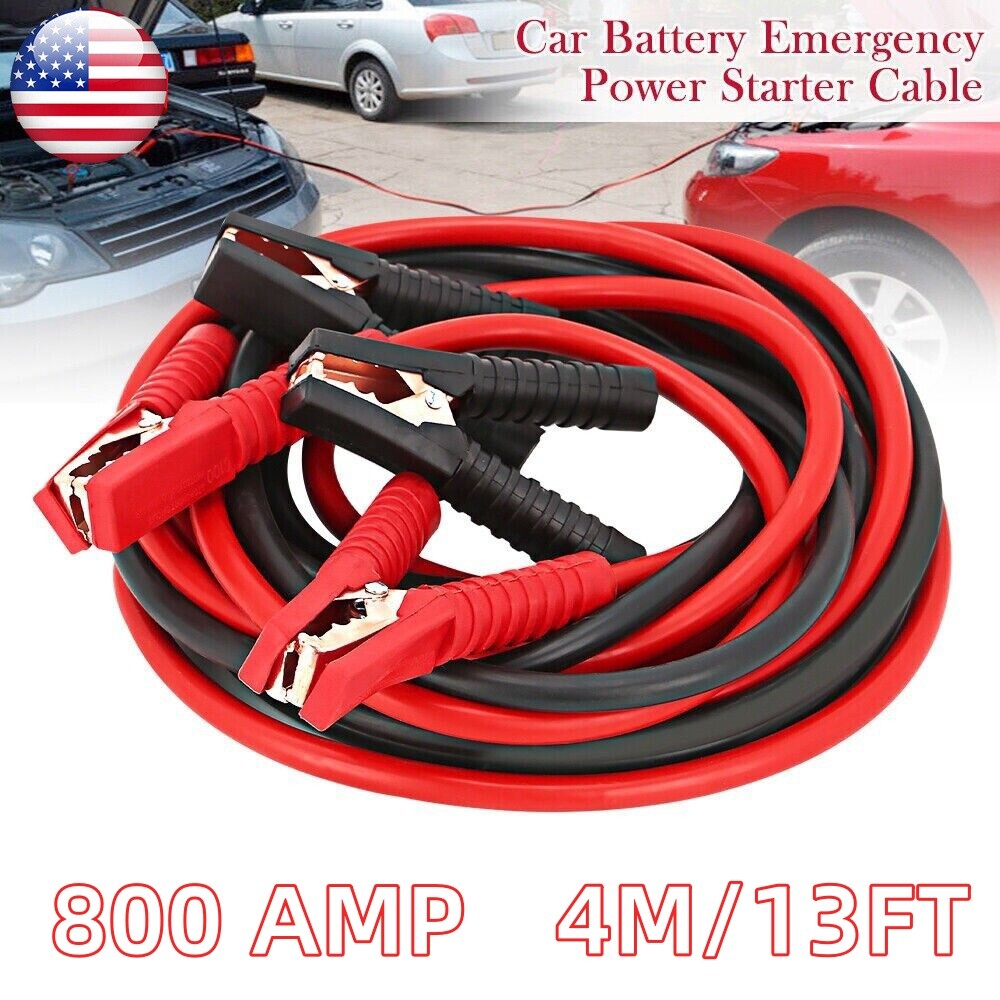 13FT Booster Jumper Cables 800AMP 2 Gauge Emergency Jump Car Lead Start Clamps