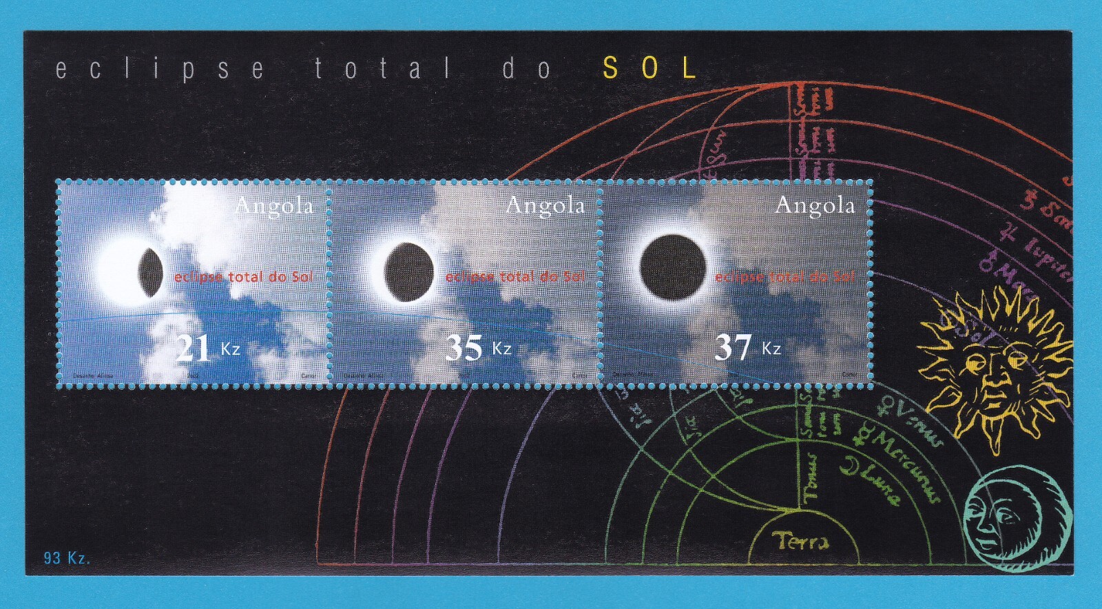 2002 TOTAL SOLAR ECLIPSE OF THE SUN STAMP SHEET ANGOLA CLOUDS UNUSED POSTAGE MNH