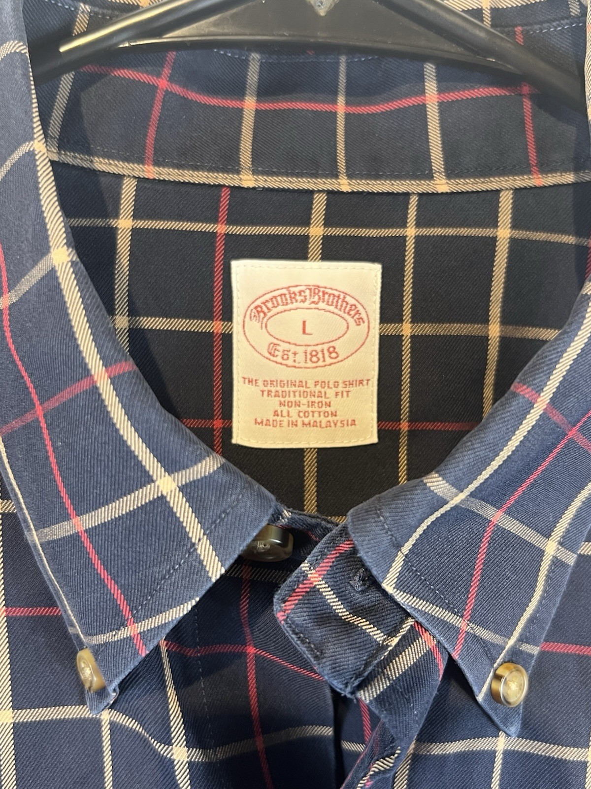 Brooks Brothers Men's Button-Up Dress Shirt Large Navy Check