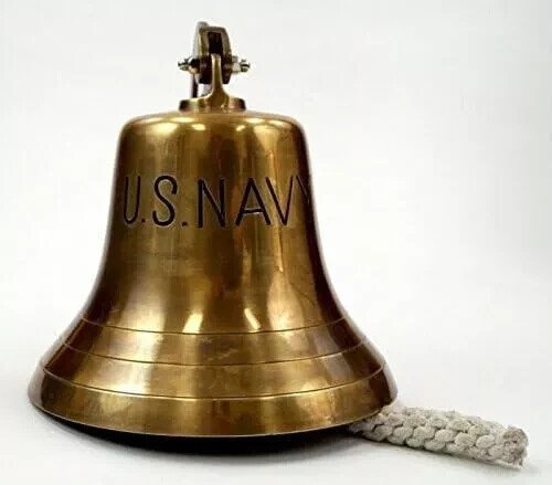 6-Inch Antique Brass "US Navy" Bell - Nautical Home Décor and Gift