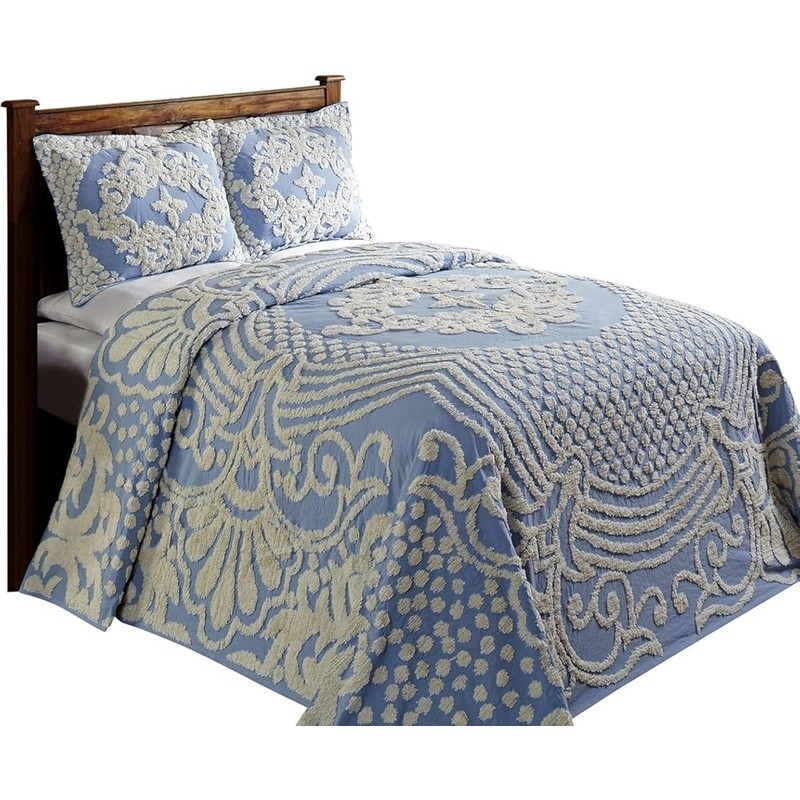 100 Cotton Chenille Bedspread Medallion Design Lightweight Tufted Coverlet New