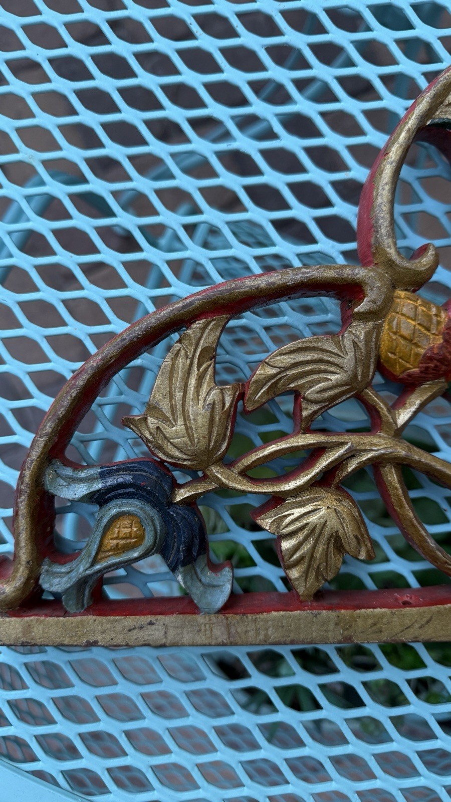 Vintage Tibetan Buddhist Traditional Hand Carved Painted Wood Door Topper (?)