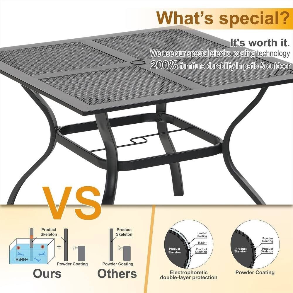 37" Outdoor Dining Table Metal Steel Mesh Patio Table with 1.57" Umbrella Hole