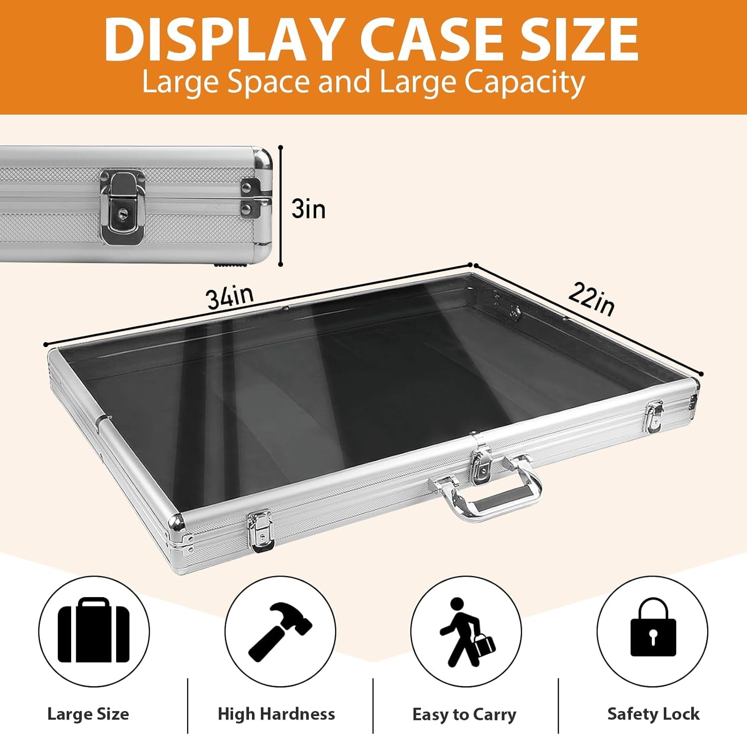 Locking Aluminum Display Case Showcase 34" x 22" Trade Show f Card Coin Jewelry
