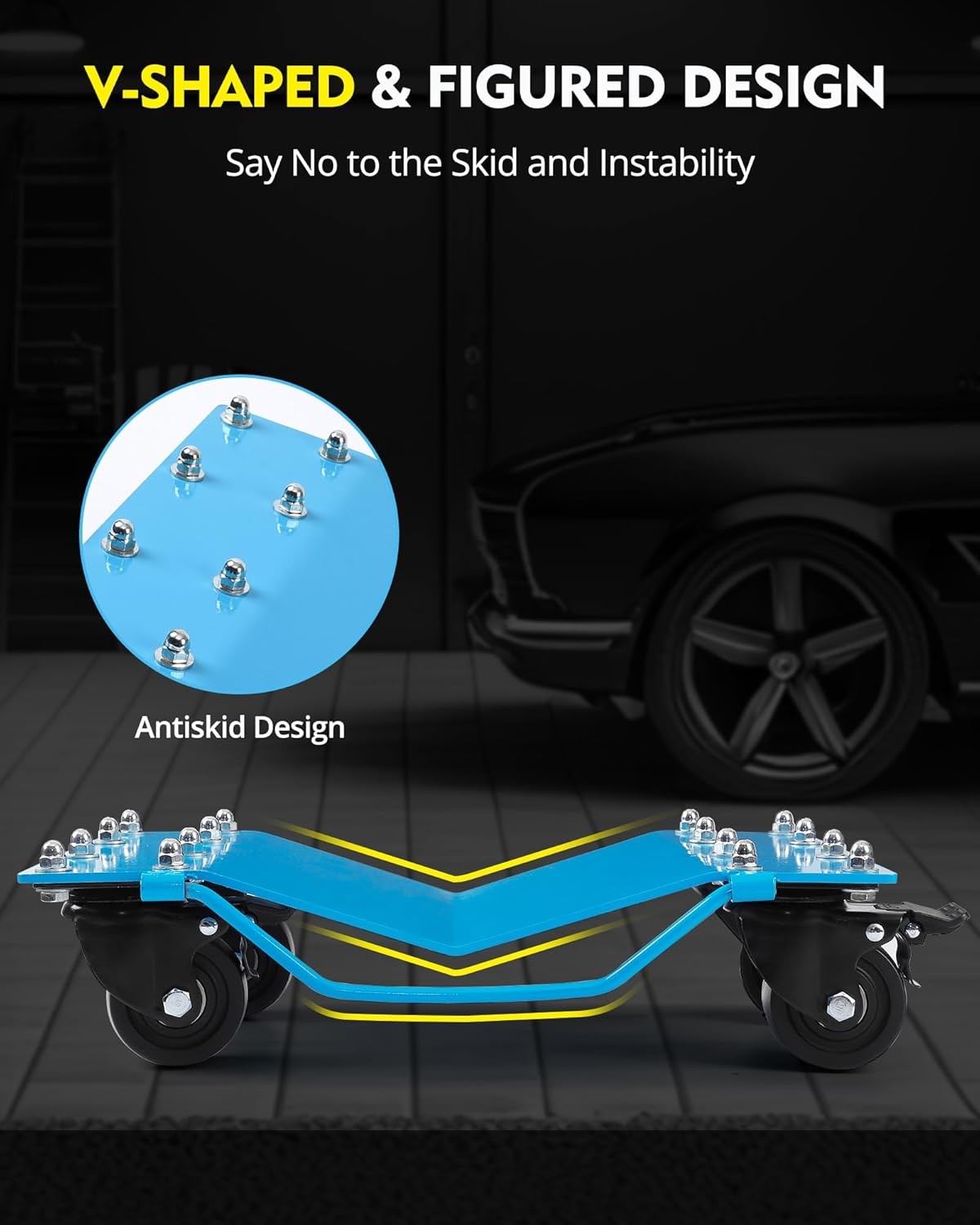 Car Dolly Set 8000 lbs Heavy Duty Manganese Steel Wheel Dollies with 360° Wheels