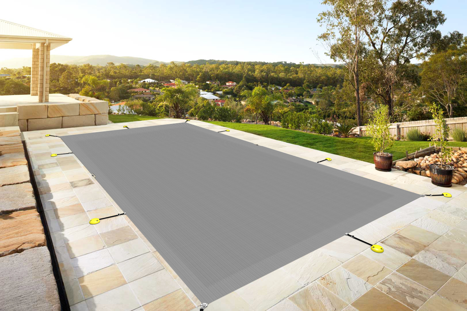 Inground Winter Pool Cover Rectangle Swimming Heavy Duty Safety Mesh Cover Gray