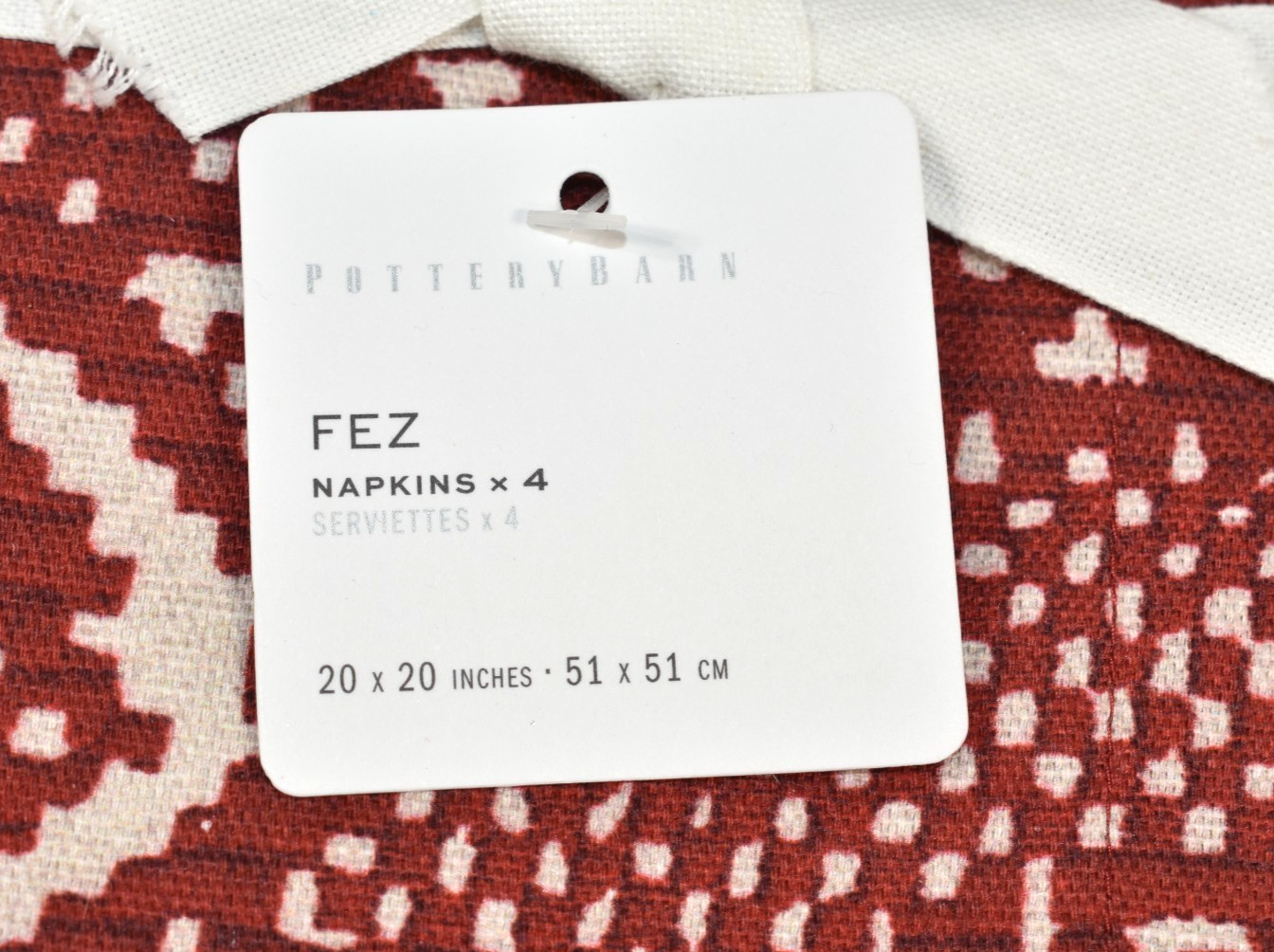 Pottery Barn Fez Set of 4 Cotton Napkins Red 20x20 NEW with Tag