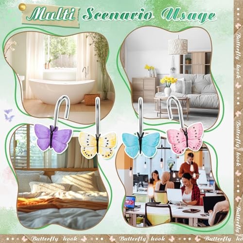 12 Pcs Butterfly Shower Curtain Hooks Spring Colorful Resin Ornament Rings