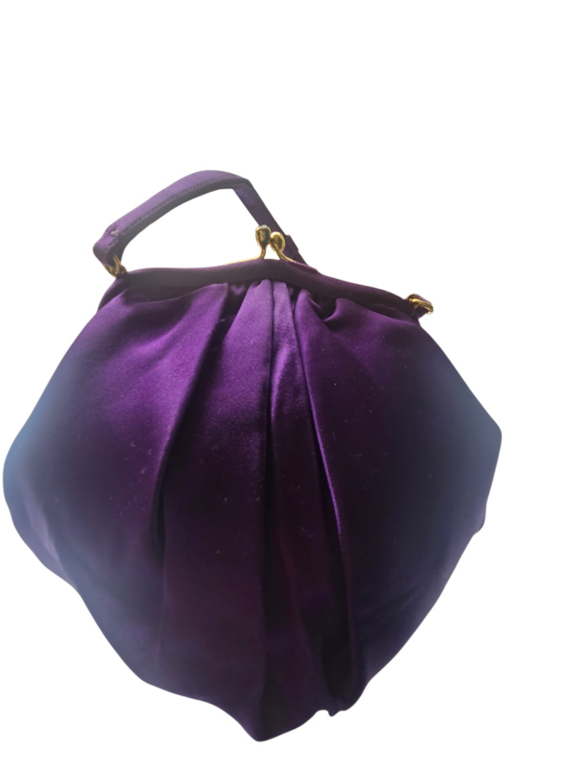 Vintage MM (Morris Moskowitz) Purple Satin Handbag Jewel Kiss Lock ~7" X 8.5"