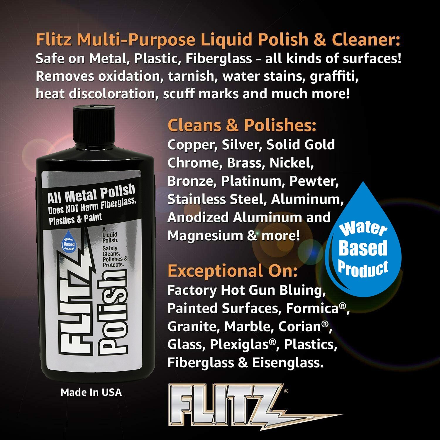 FLITZ Metal, Plastic & Fiberglass Polish 7.6oz/225ml Liquid Formula (SEE VIDEO)