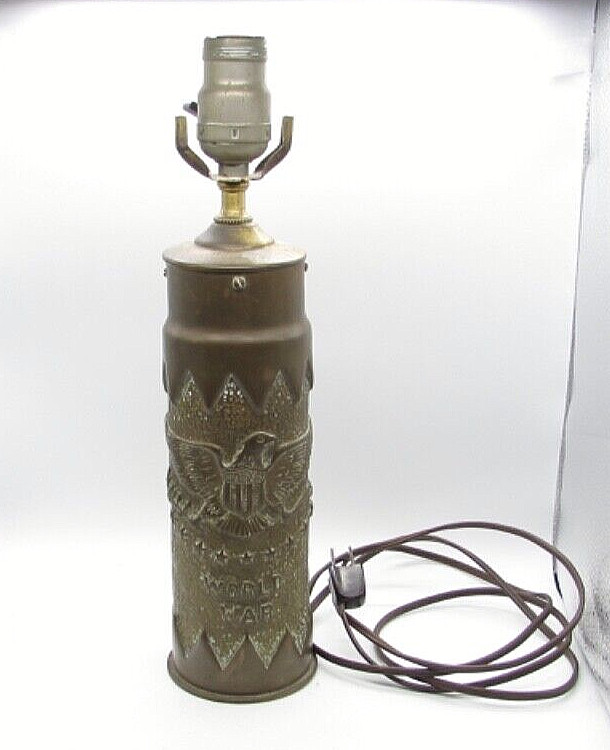 Original WWI US Shell Eagle Stars & Shield Trench Art VERDUN Lamp