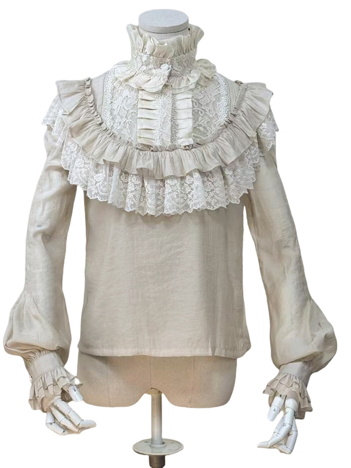Victorian Edwardian Romantic Vintage High Collar Blouse Shirt Steampunk Top B008