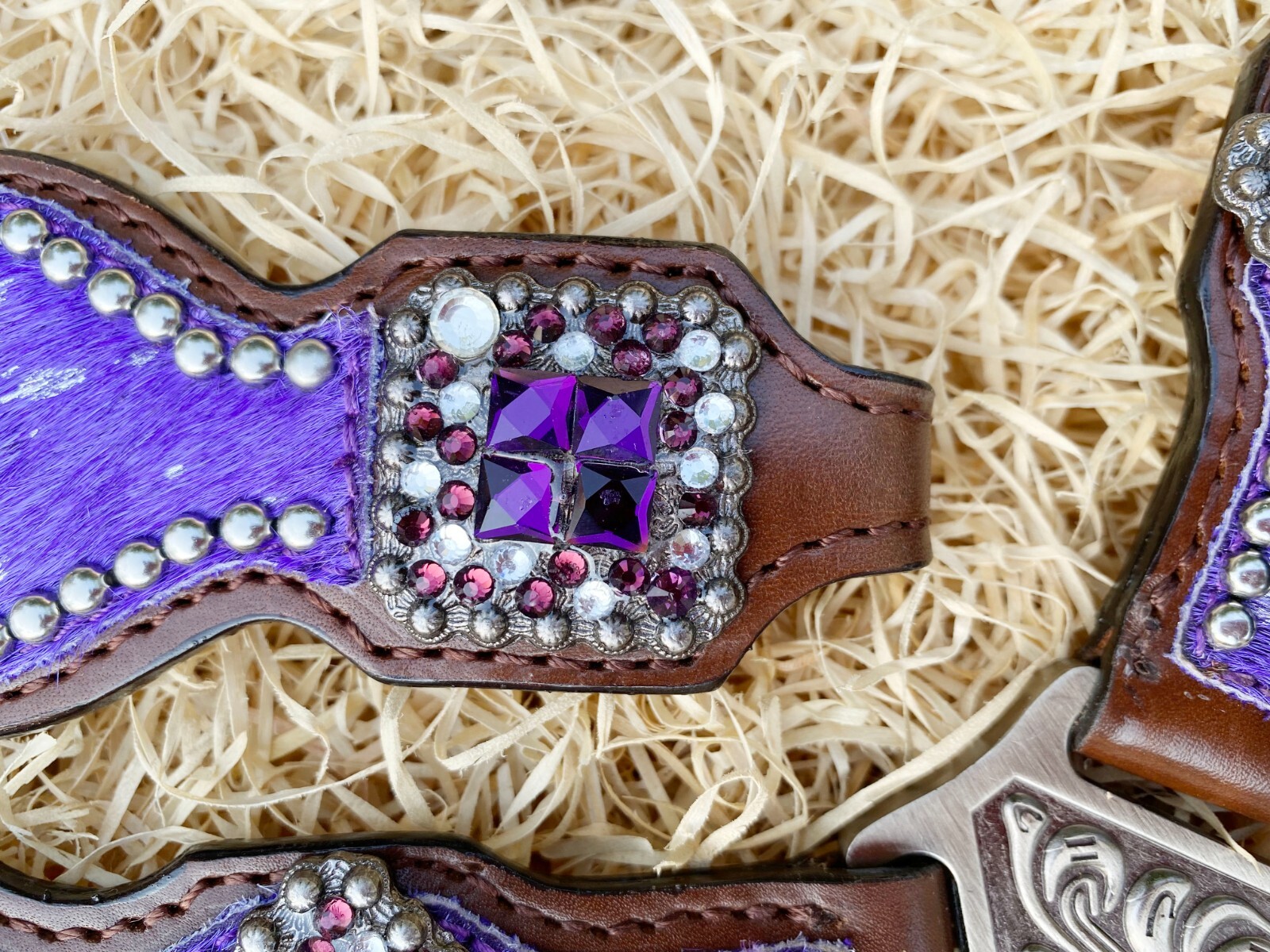 MOUSM Western Leather Headstall and Breast Collar Tack Set for Horses - Purple