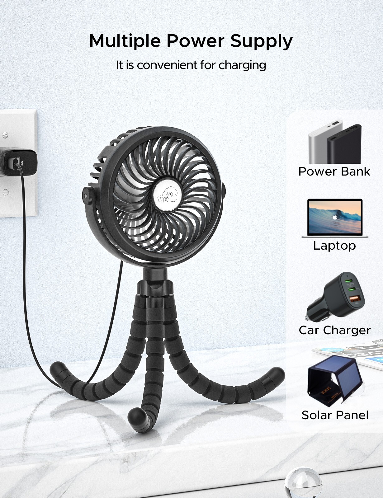 Portable Stroller Fan, 3 Speeds and Mini Personal Fan Suitable for Many Scenes