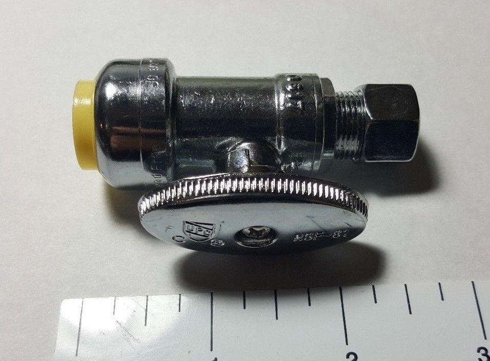 5 PIECES 1/2" PUSH FIT X 3/8" OD STRAIGHT STOP VALVE. 1/4-TURN. METAL HANDLE