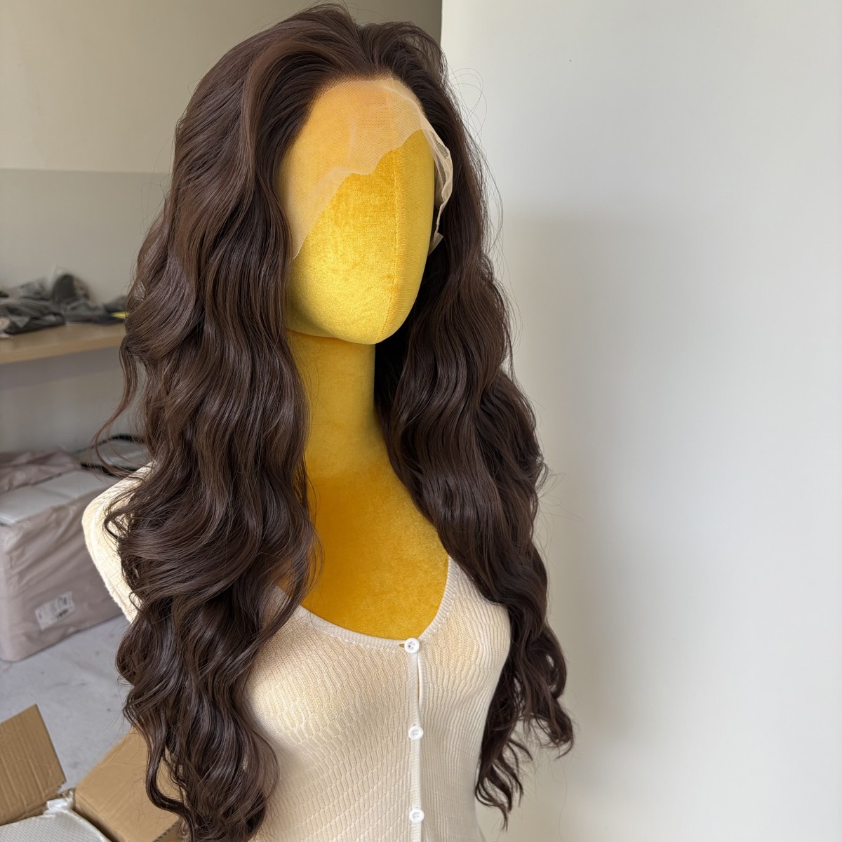 Lace Front Wig Natural Dark brown Heat Resistant Synthetic Hair Long Wavy