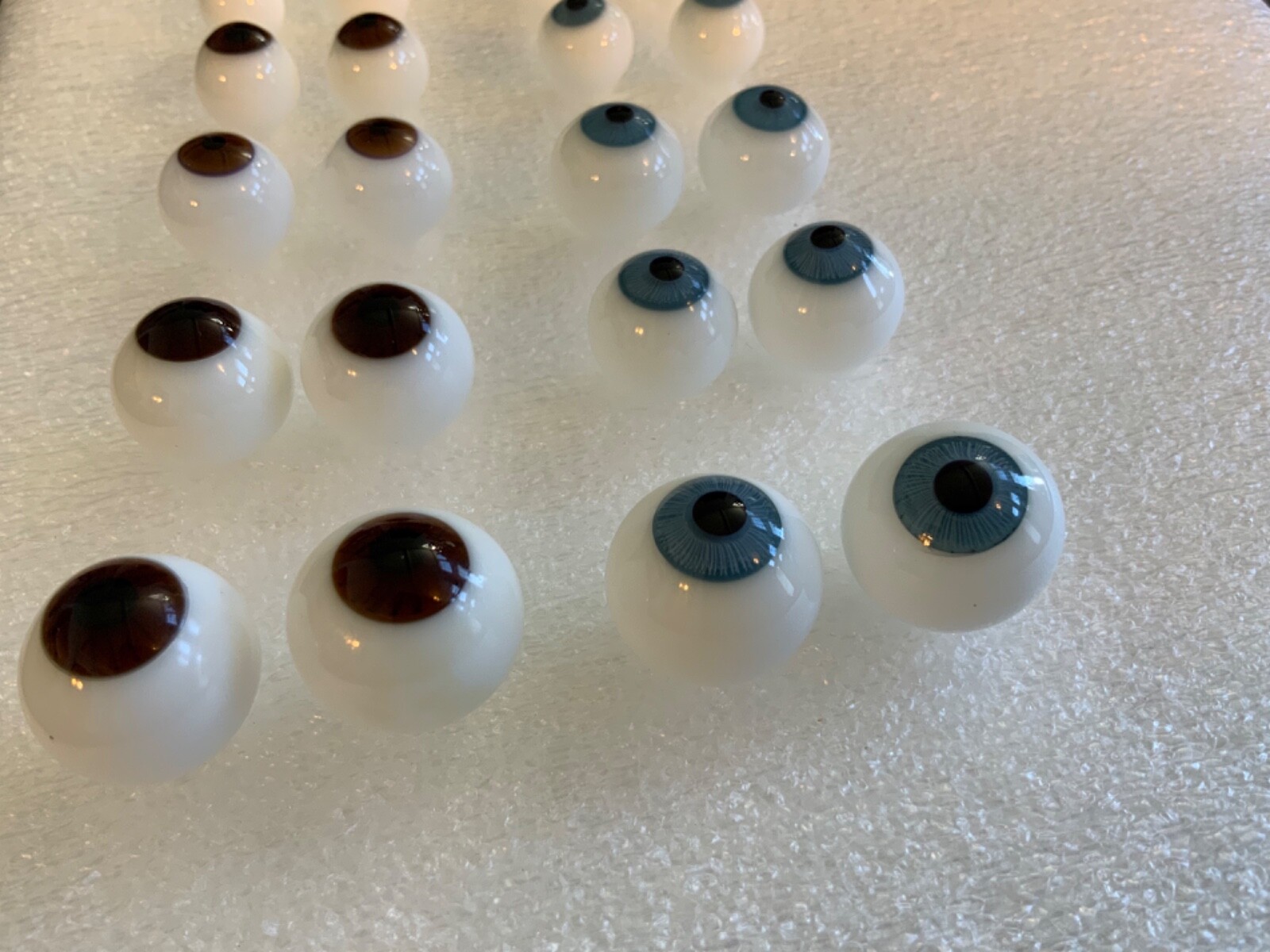 GLASS DOLL EYES, 8mm - 20mm, BLUE AND BROWN, MADE IN GERMANY