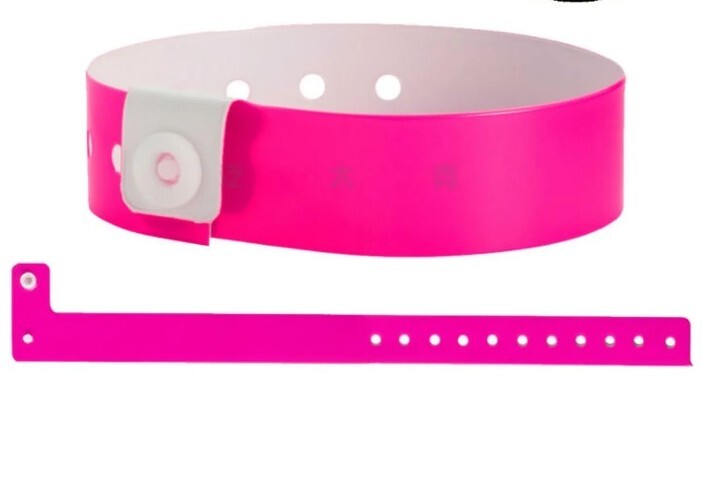 500 bright neon Pink vinyl L Shaped wrist bands events with snap Security
