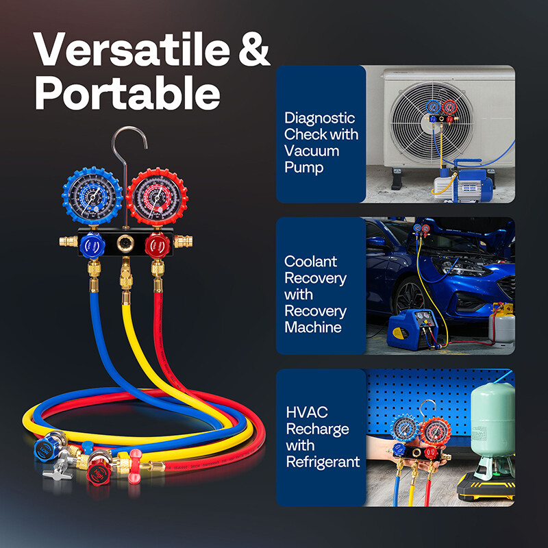 AC Manifold Gauge Set 3 Way For R1234yf R404a R134a Refrigeration Charging