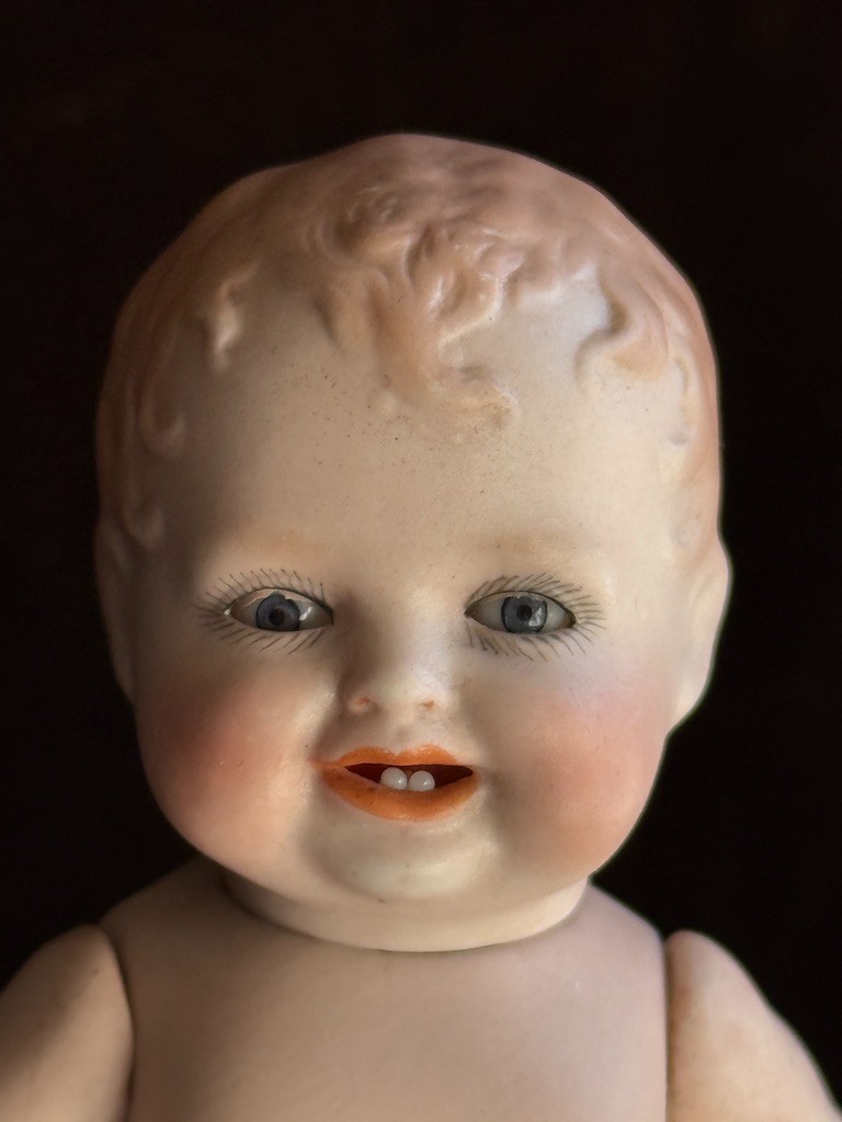 Antique German 4.5" All Bisque Georgene Averill Bonnie Babe Sleepy Eye Baby Doll