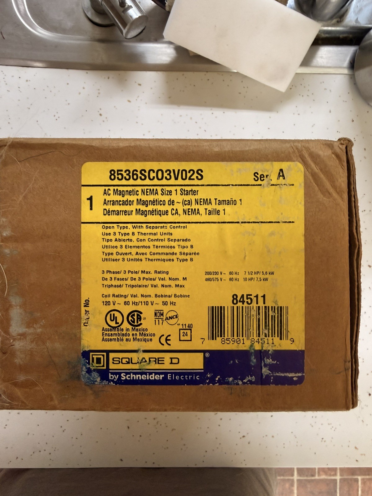 Square D 8536SCO3V02S NEMA Size 1 120V Starter Open NEW IN BOX