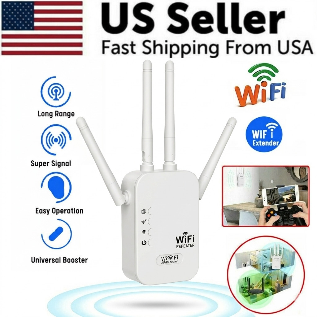 1200Mbps WiFi Range Extender Repeater Wireless Amplifier Router Signal Booster