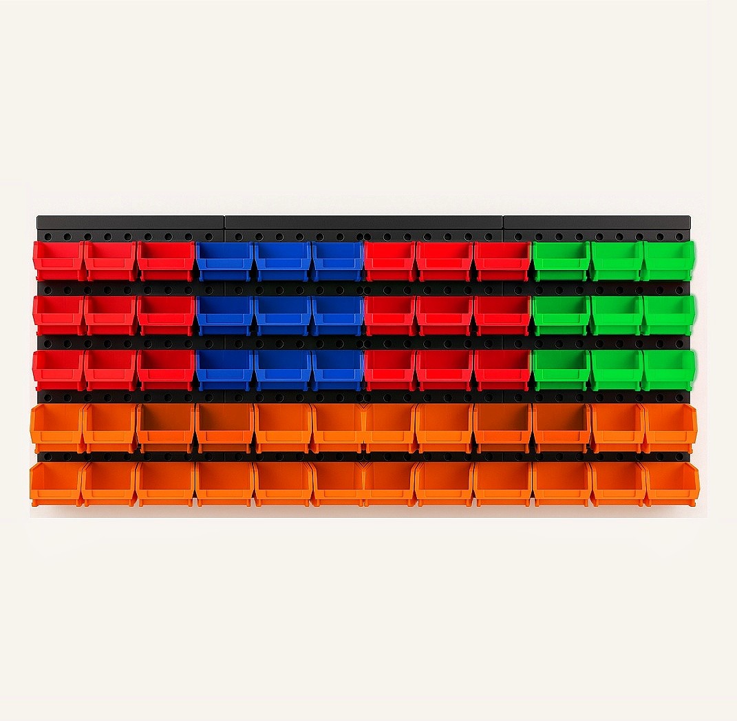 60 Garage Workshop Organizer Storage System Wall-Mounted Parts Bins w/ Backplane