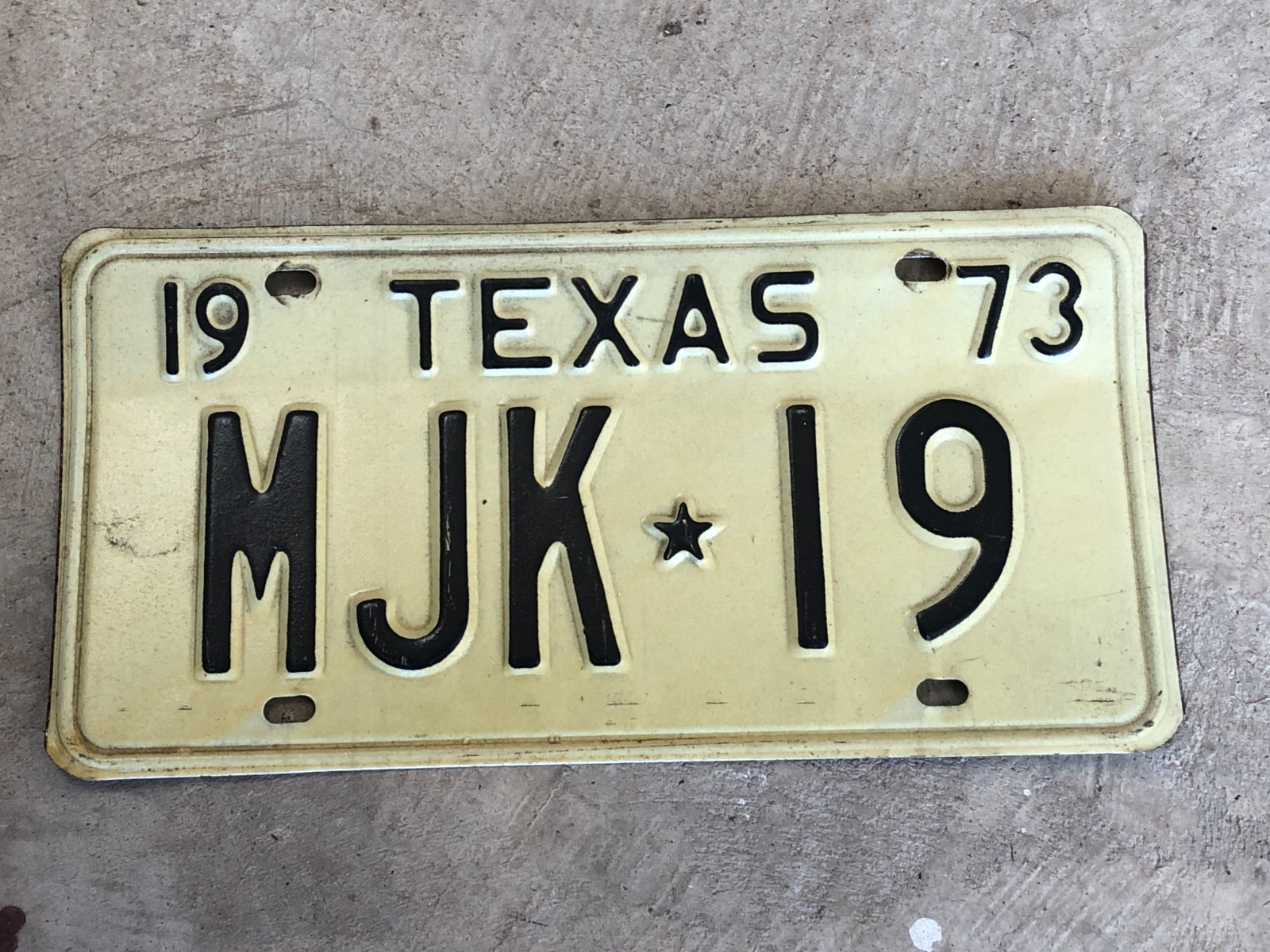 1973 Texas License Plate MJK-19 Vintage Automobile Memorabilia