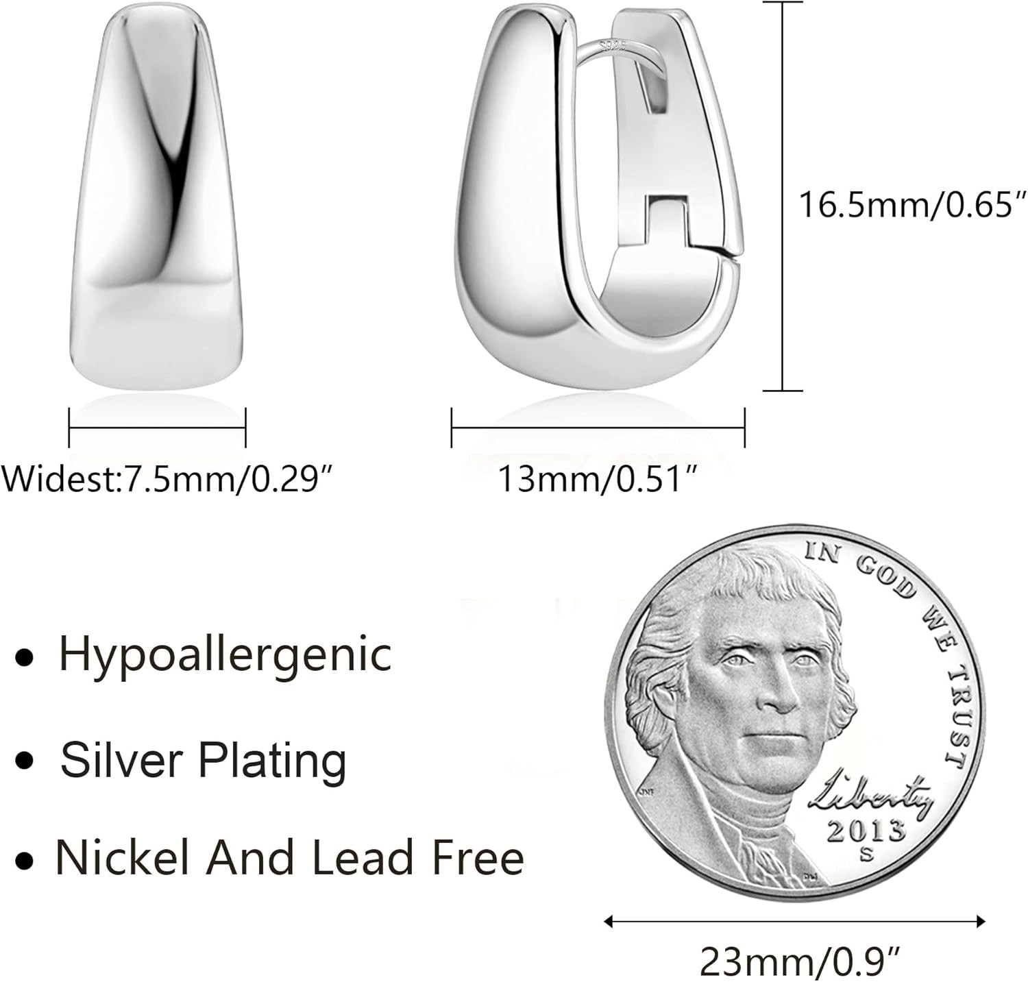 925 Sterling Silver Small Chunky Huggie Hoop Earrings