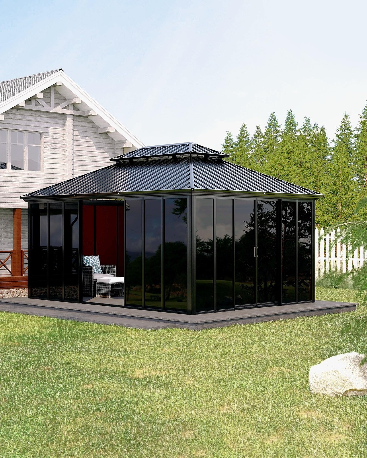 Enclosed Hardtop Gazebo Sunroom 12x16 ft Floor-to-Ceiling Sliding Doors Outdoor