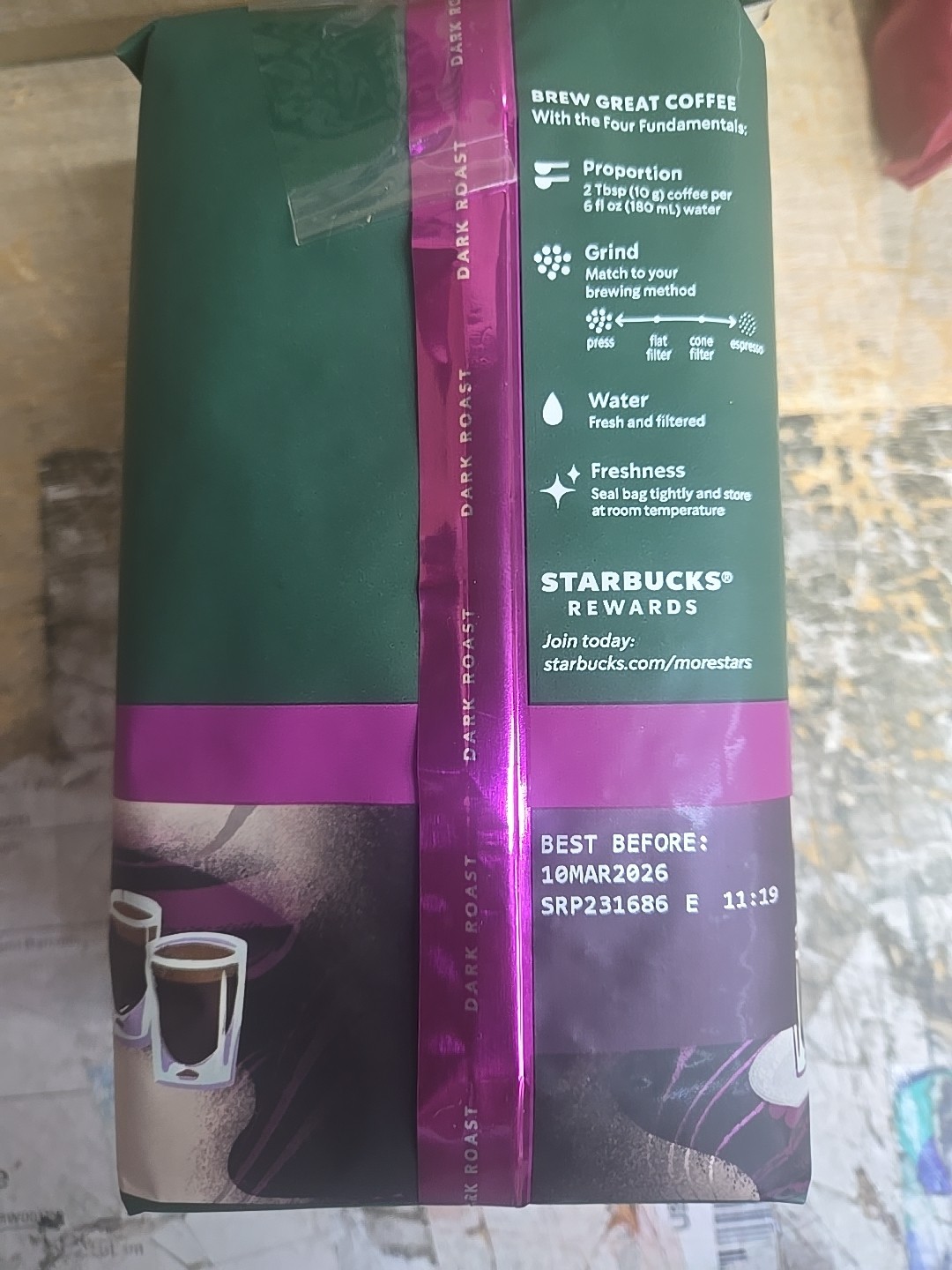 (6 Pack)Starbucks Dark Roast Whole Bean Espresso Coffee - 12oz BB-10MAR2026