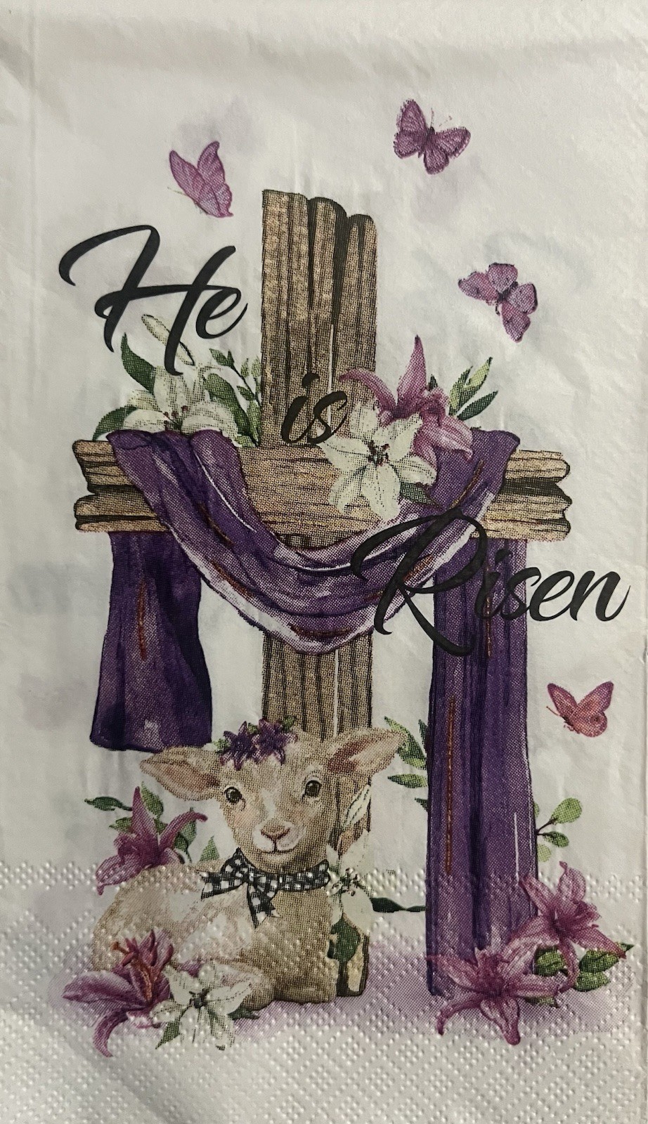 TWO Paper Dinner Decoupage Art Craft Napkins -Easter Cross He Is Risen/Lamb/love