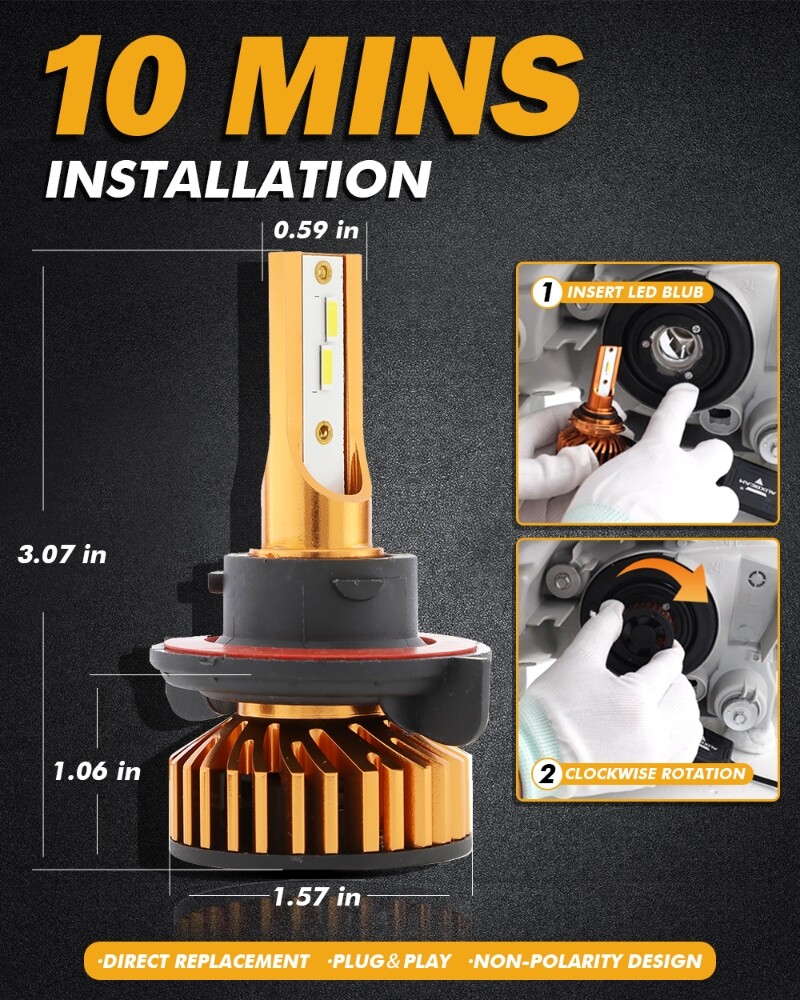 AUXBEAM 9008 H13 LED Headlight Bulbs Kit High Low Beam Super Bright Canbus 6500K