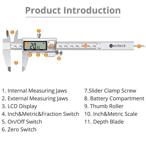 Neoteck 6"Digital Caliper Vernier Micrometer+Feeler Electronic Gauge 0.0005"