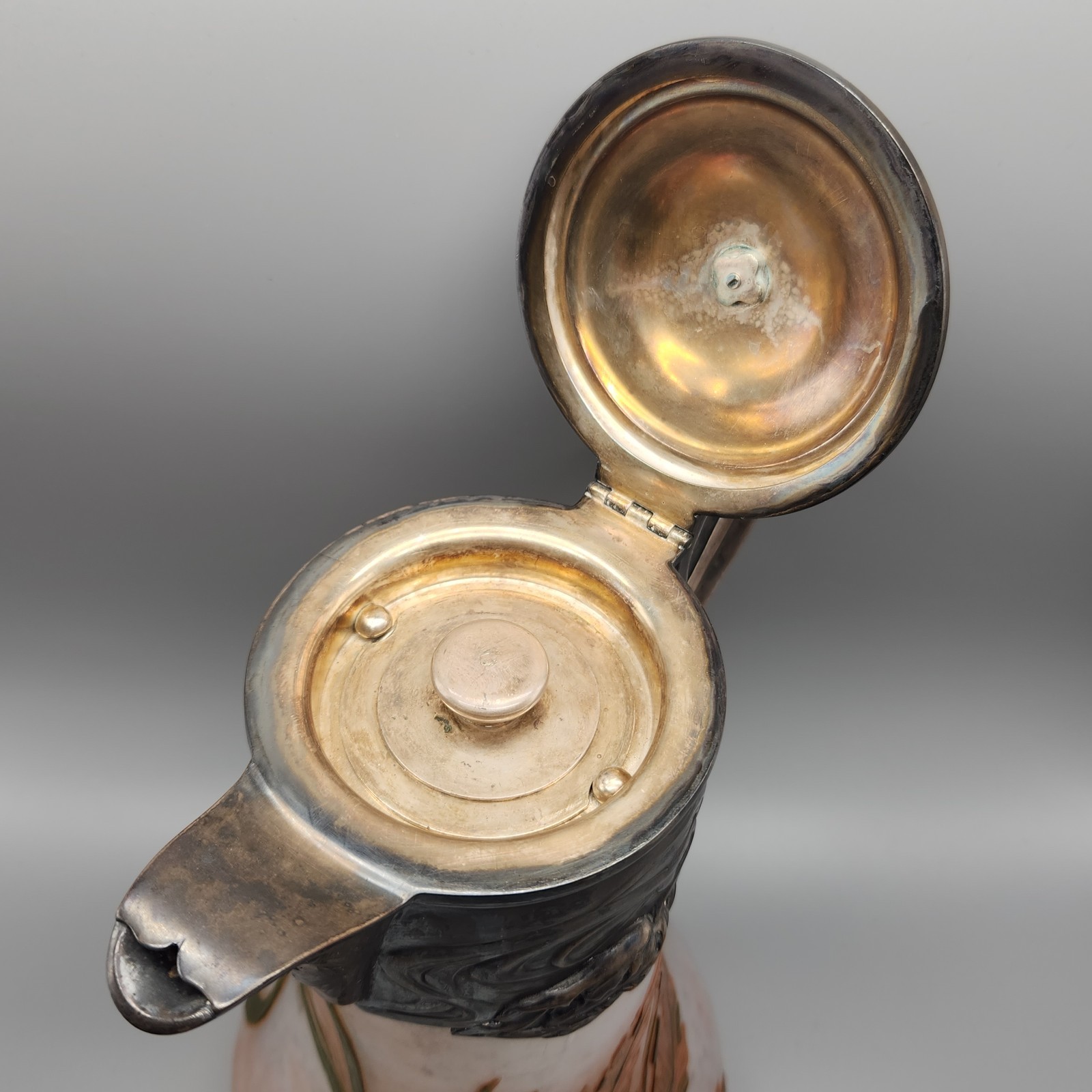 Antique Claret Jug Daum Nancy Victor Saglier Thistle Cameo Glass Art Nouveau 11"