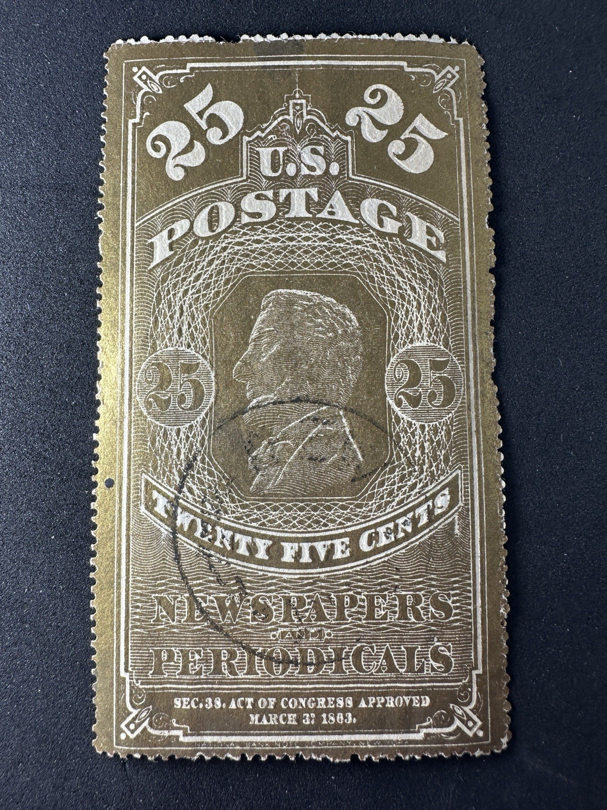 1863 Unlisted Color Embossed Newspaper Periodical Revenue Postage Stamp