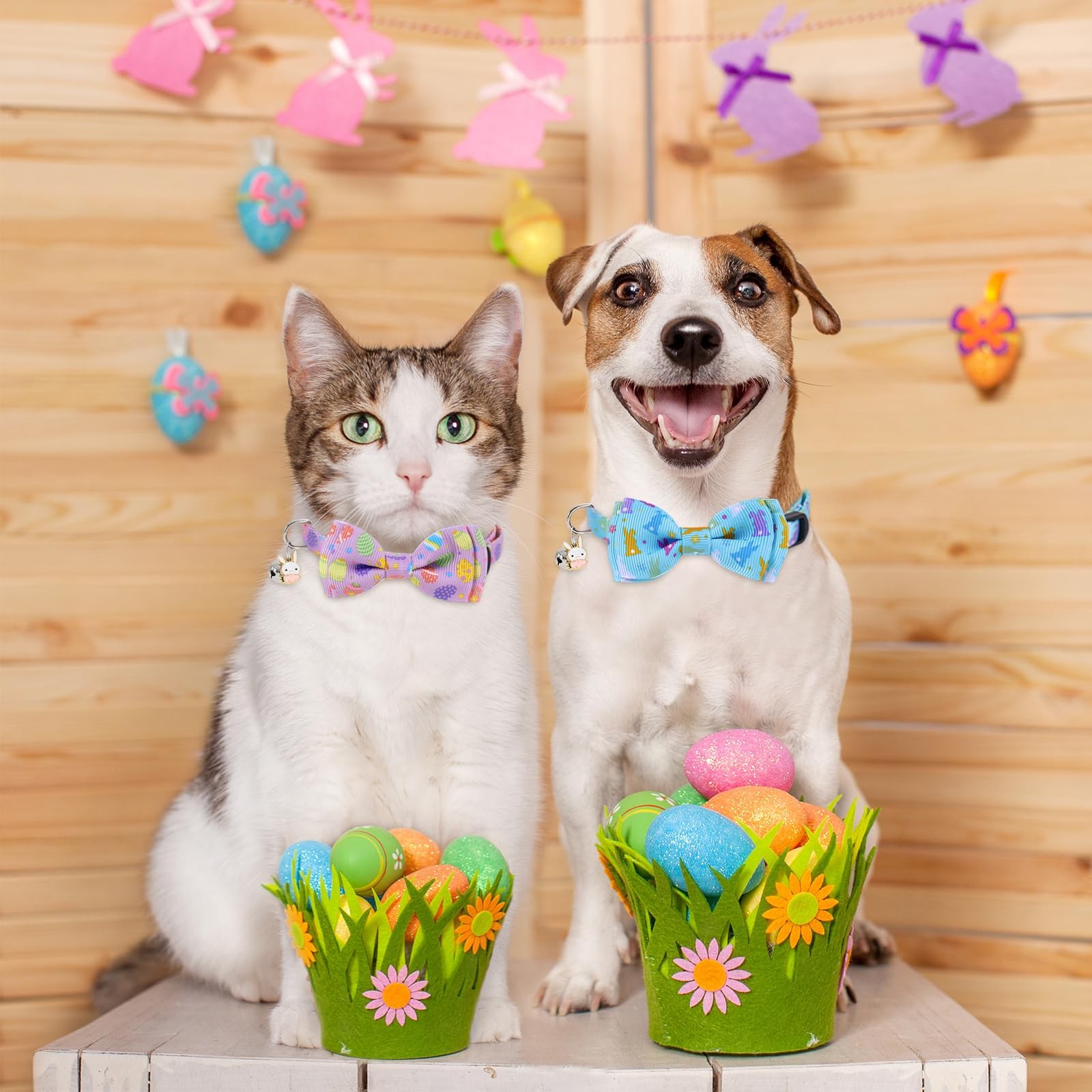 3 Pcs Easter Cat Collar with Breakaway Bell Bow Tie Rabbit Bunny Egg Adjustable